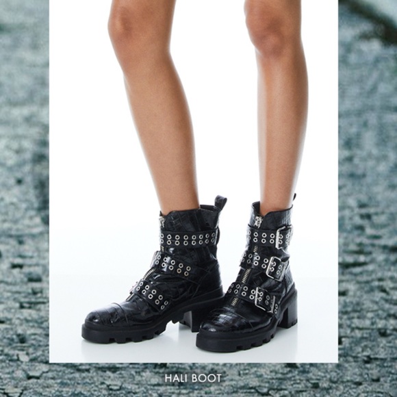 ALICE + OLIVIA HALI BUCKLE BOOTS IN NICKEL - Picture 1 of 9